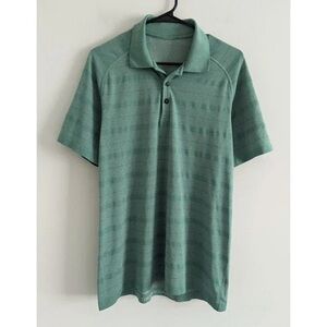 Lululemon Metal Vent Tech Polo Men’s Large Green Stripe Athletic Golf Shirt